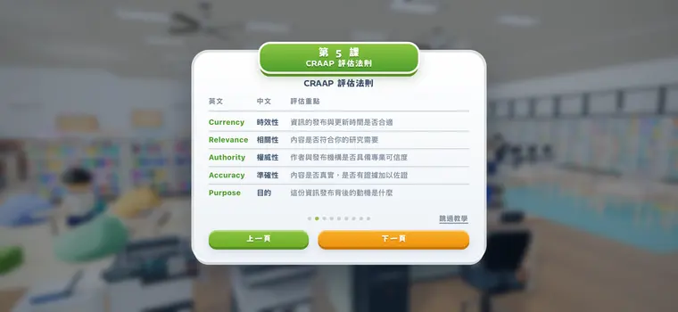 教學頁：CRAAP 資料評估法則